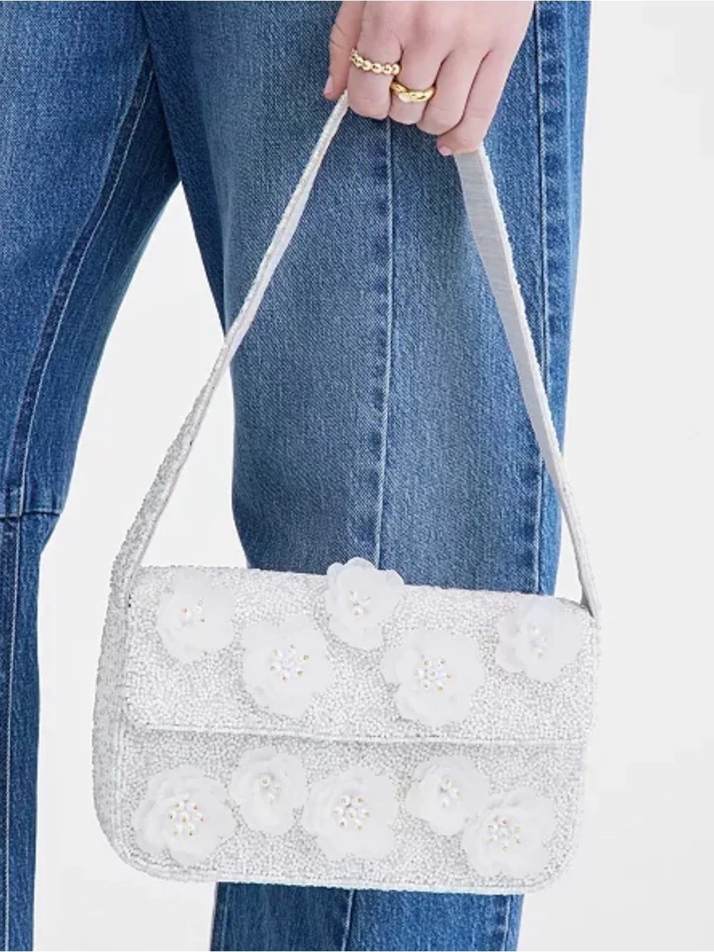 Hand Beaded 3D Flower Shoulder Bag